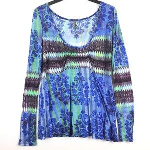 Free People Long sleeve top Aztec Floral Tribal Boho Medium